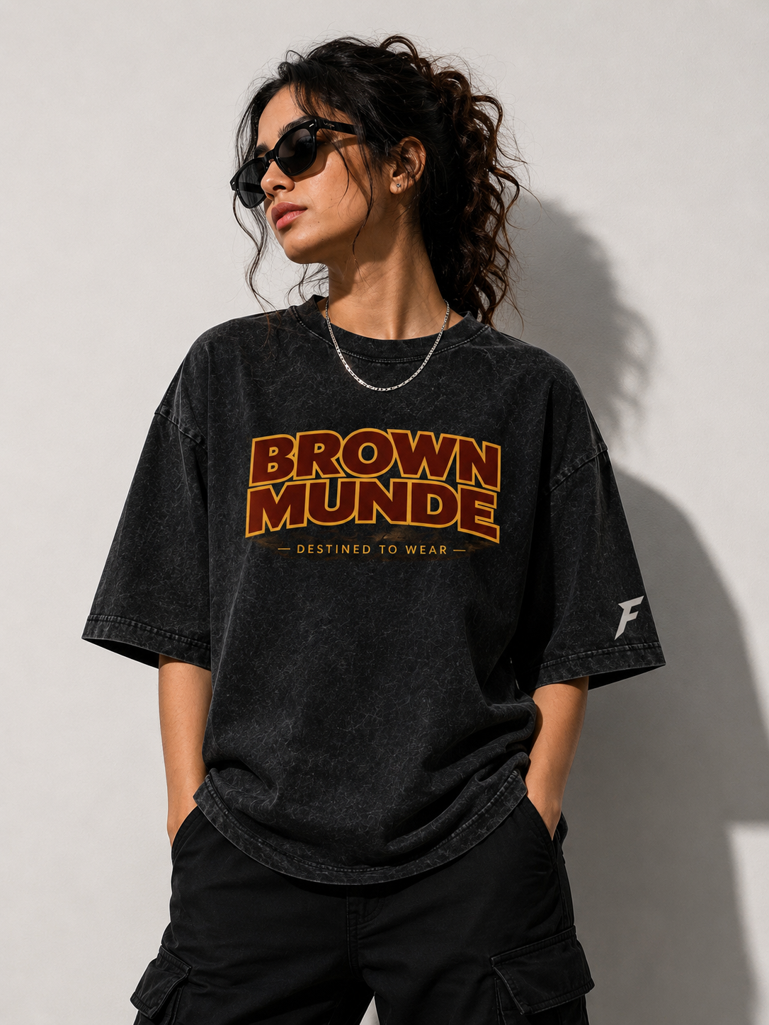 Brown Munde Snow Washed Oversized Cotton T-Shirt