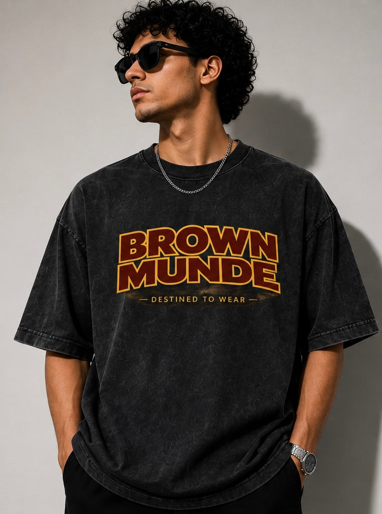 Brown Munde Snow Washed Oversized Cotton T-Shirt