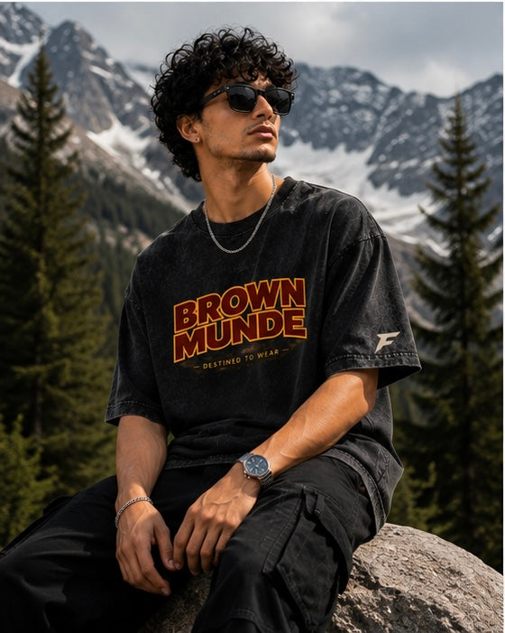 Brown Munde Snow Washed Oversized Cotton T-Shirt