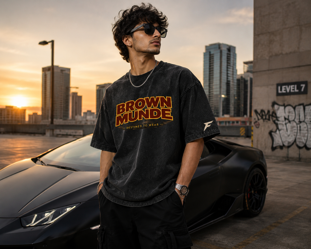 Brown Munde Snow Washed Oversized Cotton T-Shirt