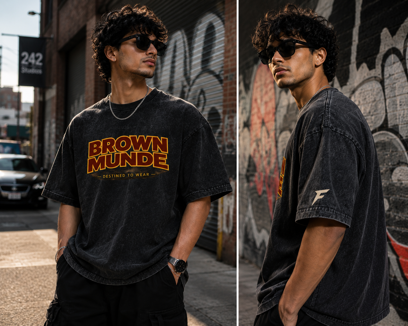 Brown Munde Snow Washed Oversized Cotton T-Shirt