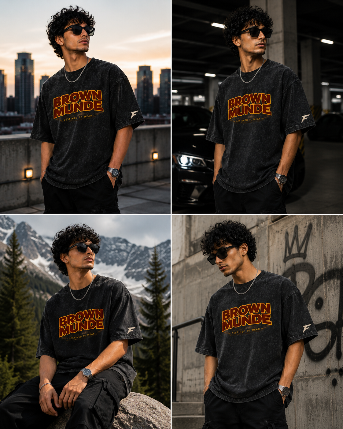 Brown Munde Snow Washed Oversized Cotton T-Shirt